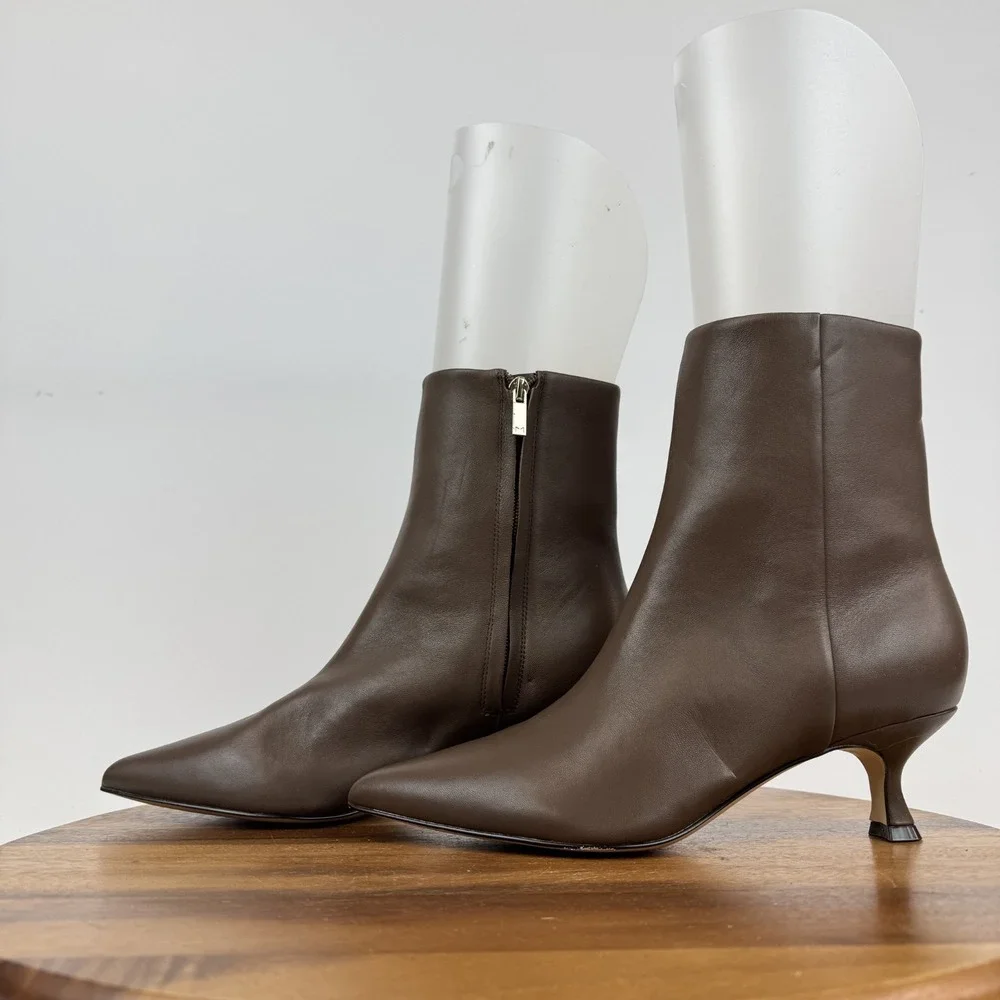 New Womens Marc Fisher LTD Iggy Brown Leather Kitten Heel Ankle Booties Size 8.5